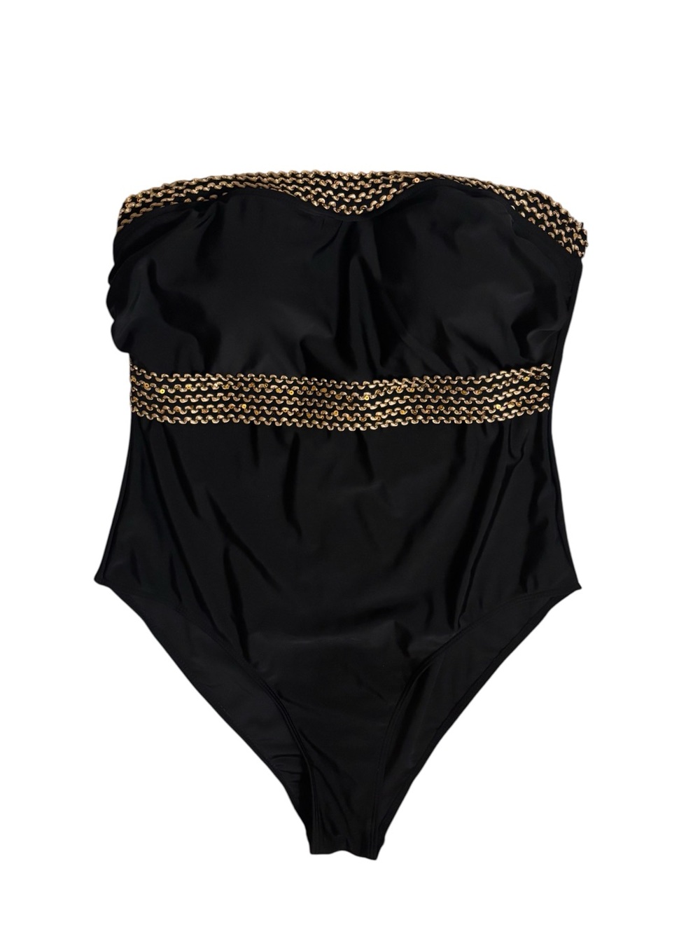 NWT Unk Black Strapless One-Piece Swimsuit with Gold Chain Accent